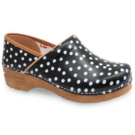 ROXBURY Women's Closed Back Clog In Black With White Polka Dots, Size 9.5-10, PR